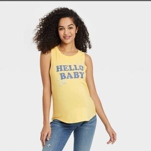 Isabel Maternity Yellow Graphic Hello Baby Sleeveless Tank Top Size XXL
